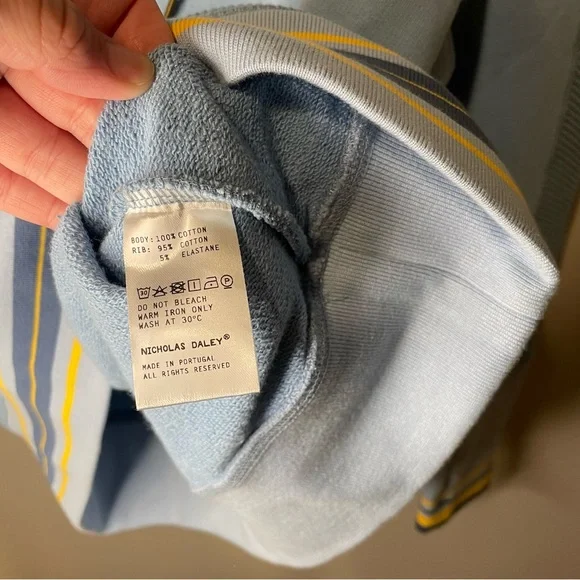 Nicholas Daley Paneled Stripe-Trim Hoodie Blue Waffle Knit Unisex - Picture 6 of 8